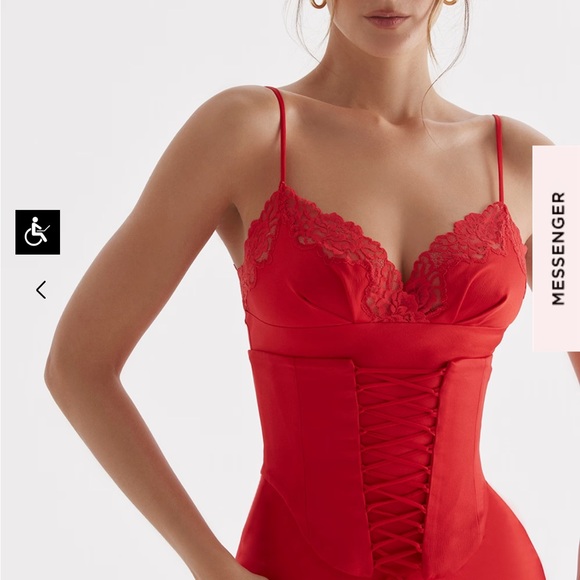 NWT House of CB SALMA RED ROSE SATIN SLIP DRESS - Picture 3 of 13